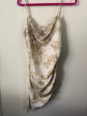 Garage Robe Cowl Asymmetrical Ruched Dress Olive Grunge Paisley